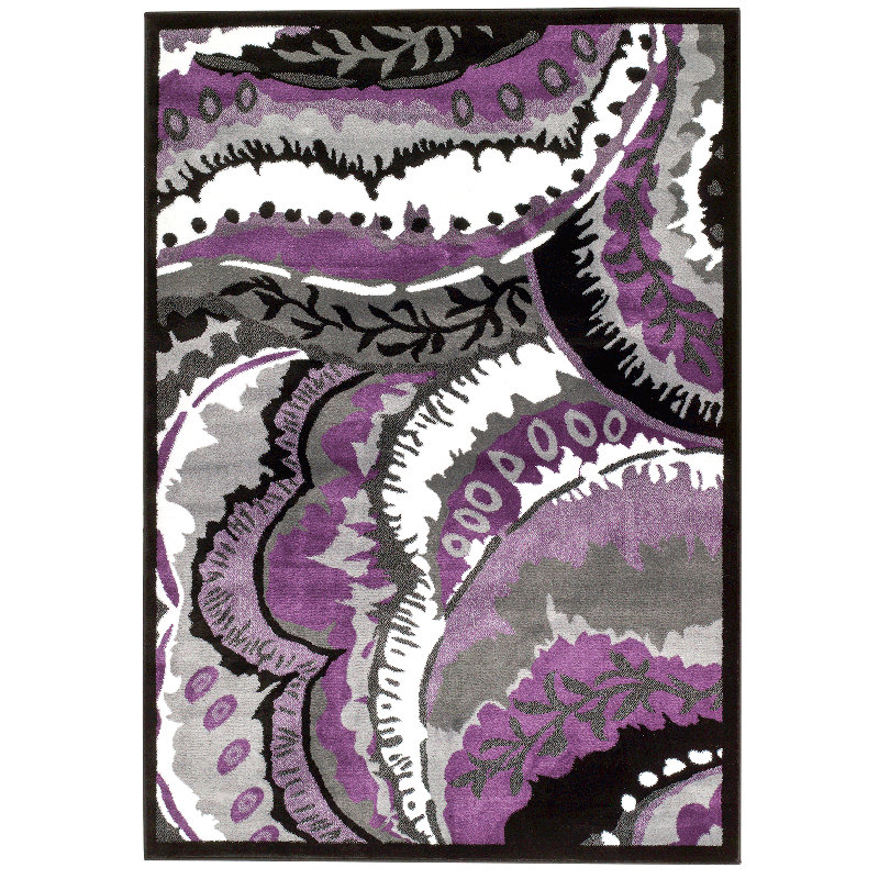 Mauve abstrait/Tapis décoratif gris, Forme Rectangle : 3 pi 9 po x 5 pi 4 po