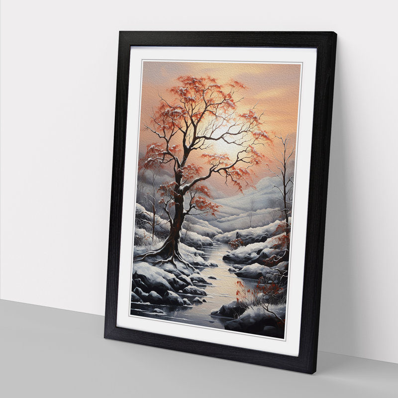 Winter Landscape Symbolism - Single Picture Frame Print on Wood, Black, 64cm H x 46cm W x 2cm D
