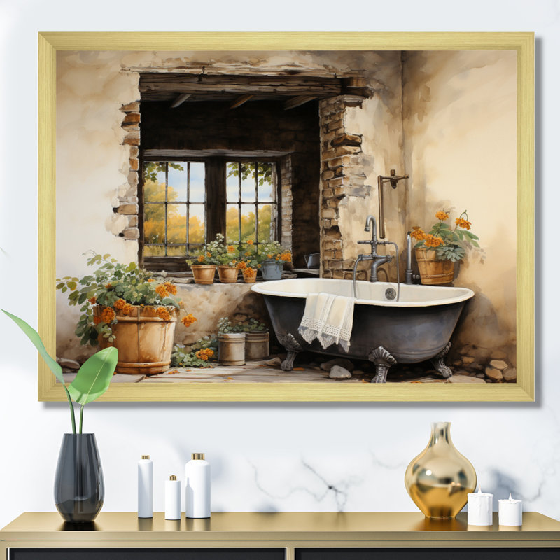 «Laundry Rustic Vibe I» - Art encadré, Cadre doré simple, H 16 po x l 32 po x P 1 po