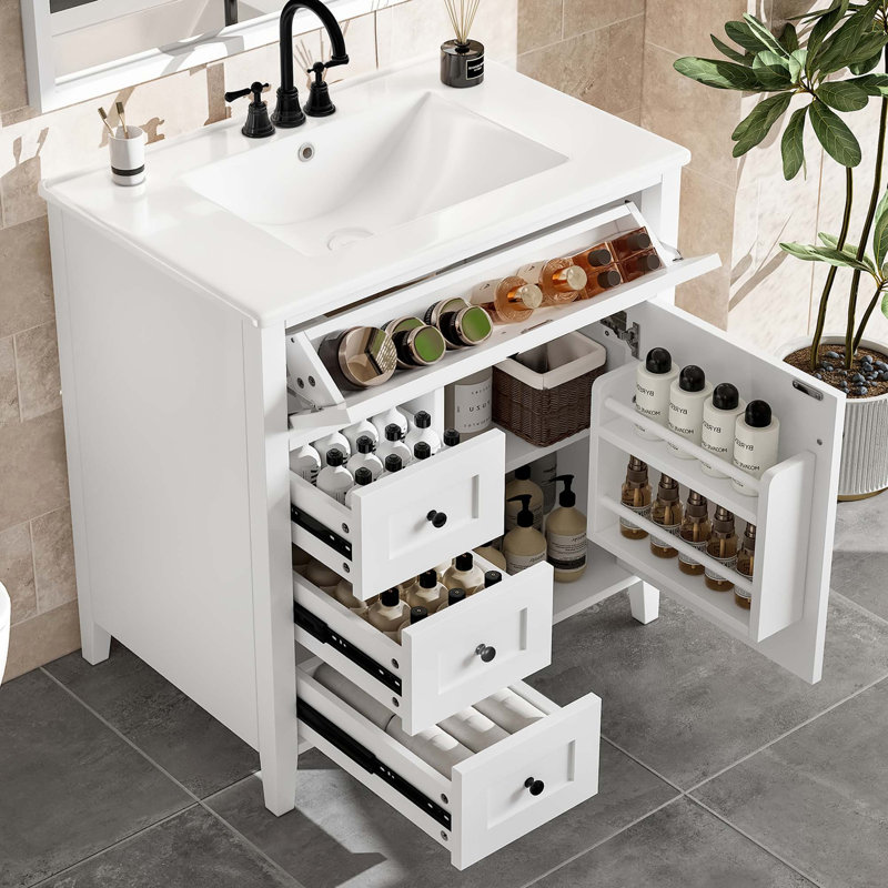 Meuble-lavabo moderne avec rangement spacieux et fabrication en panneau de fibres à densité moyenne durable