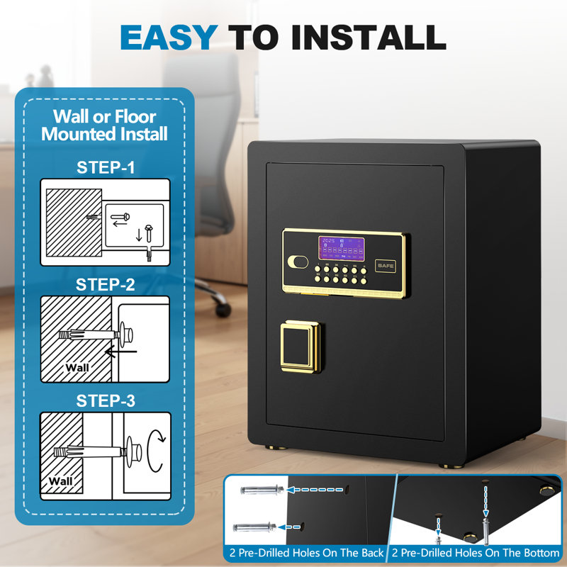 Besafety 3.55 Cuft Large Safe Box, Digital Keypad Home Safe With Fireproof Bag & Alarm System, Fire And Water Resistant Security Safe For Money Valuables Black