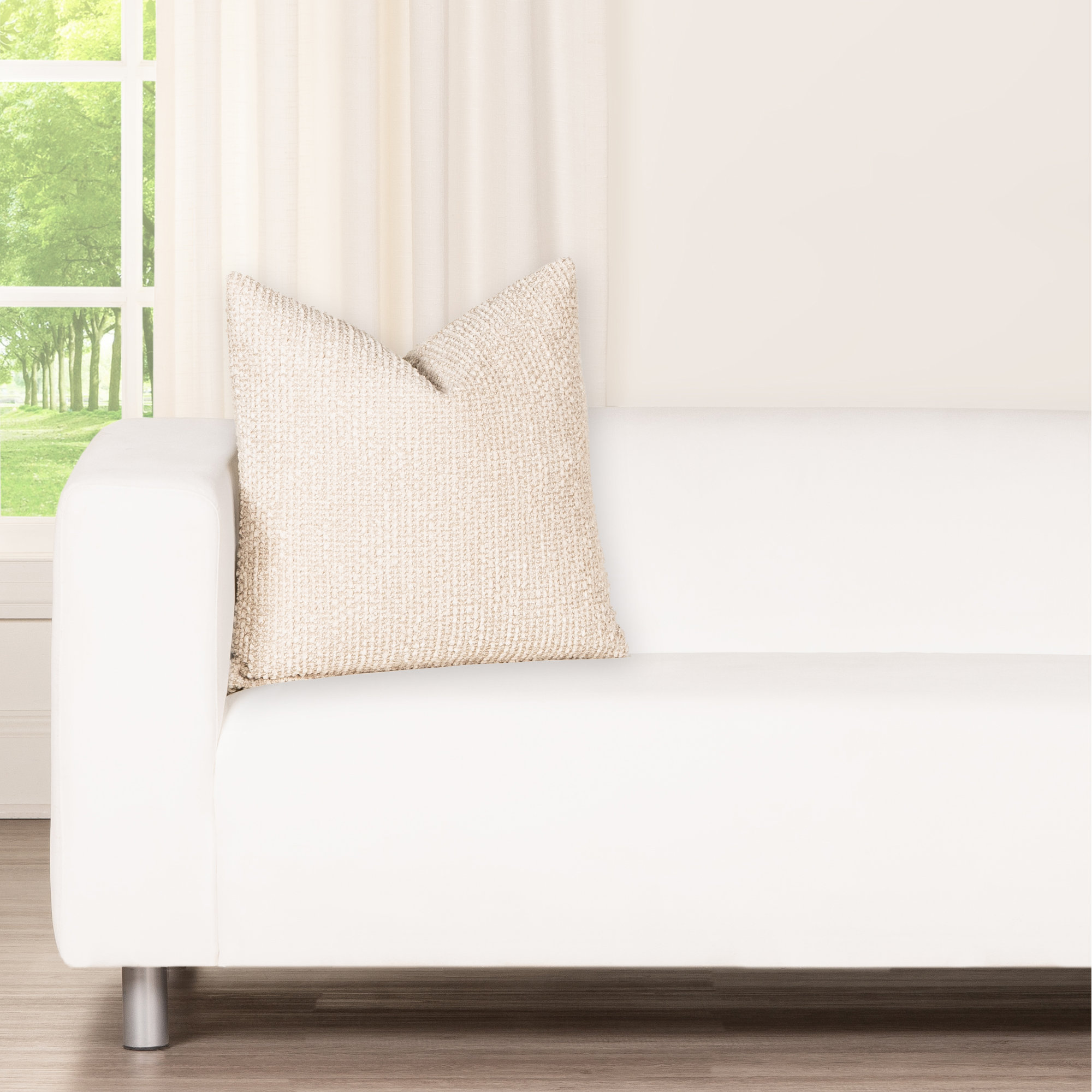 Cozy Chenille Disk Accent Pillow - Textured Sophistication and Comfort, Square 18", Feather, Beige