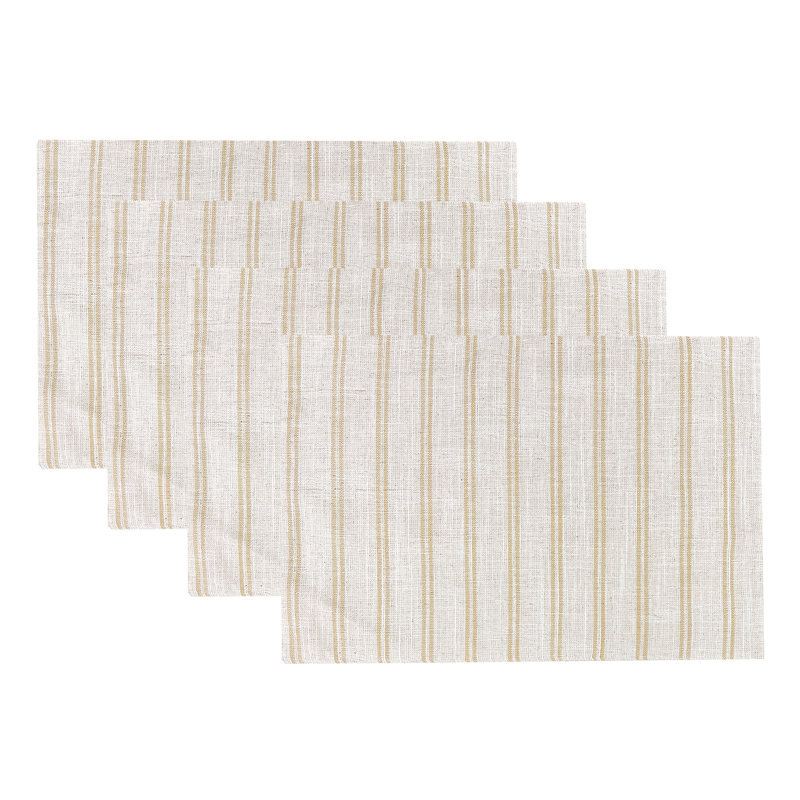Ensemble de 4 napperons en lin mélangés beige et blanc Modern, Beige / Blanc