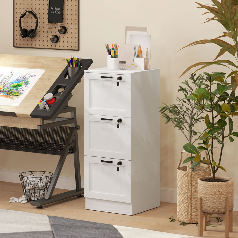 40cm Wide 3 -Drawer File Cabinet, 101cm H x 40cm W x 40cm D, White