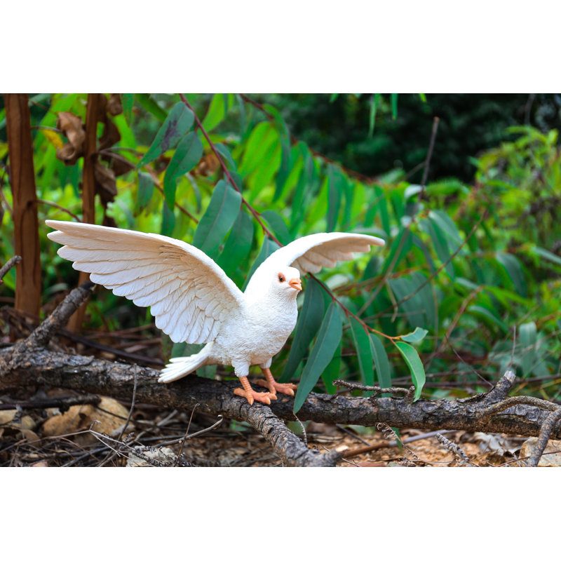 White Resin Pigeon Garden Figurine with Spread Wings