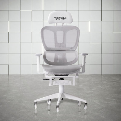 Techni Sport Adjustable Reclining Ergonomic Swiveling Floor Game Chair in White/Gray by Techni Sport