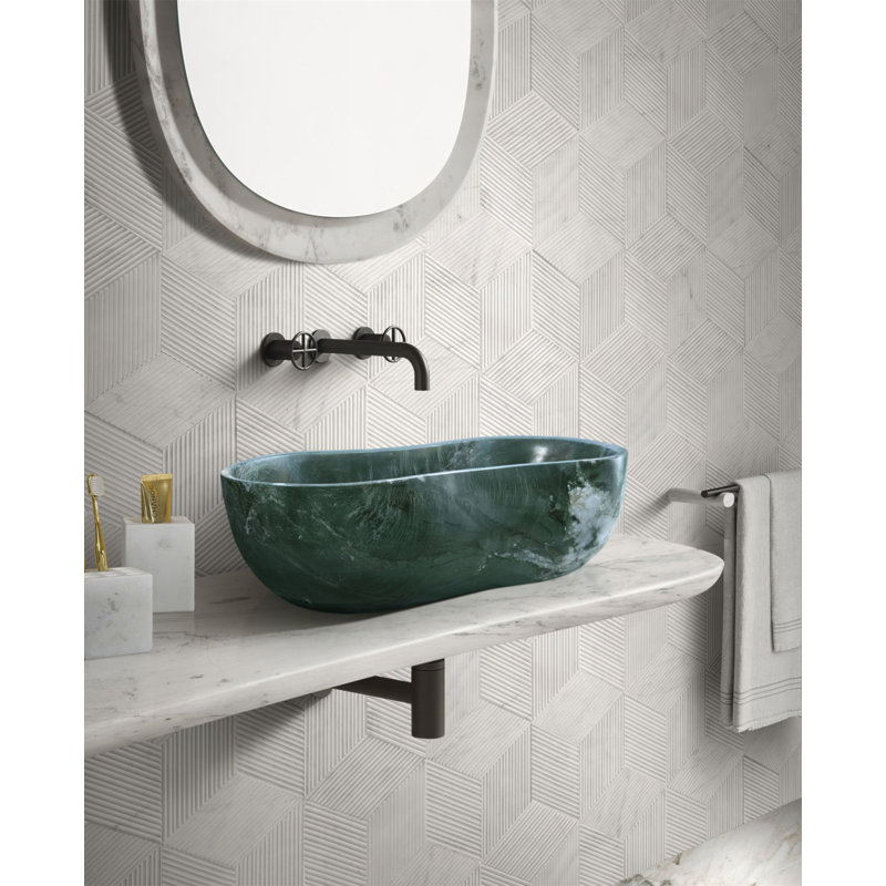 Lavabo vasque en marbre vert naturel, surface polie, pierre naturelle, marbre véritable, marbre véritable, 23,6 x 14,2 x H 7,1 pouces / 600 x 360 x H 180 mm