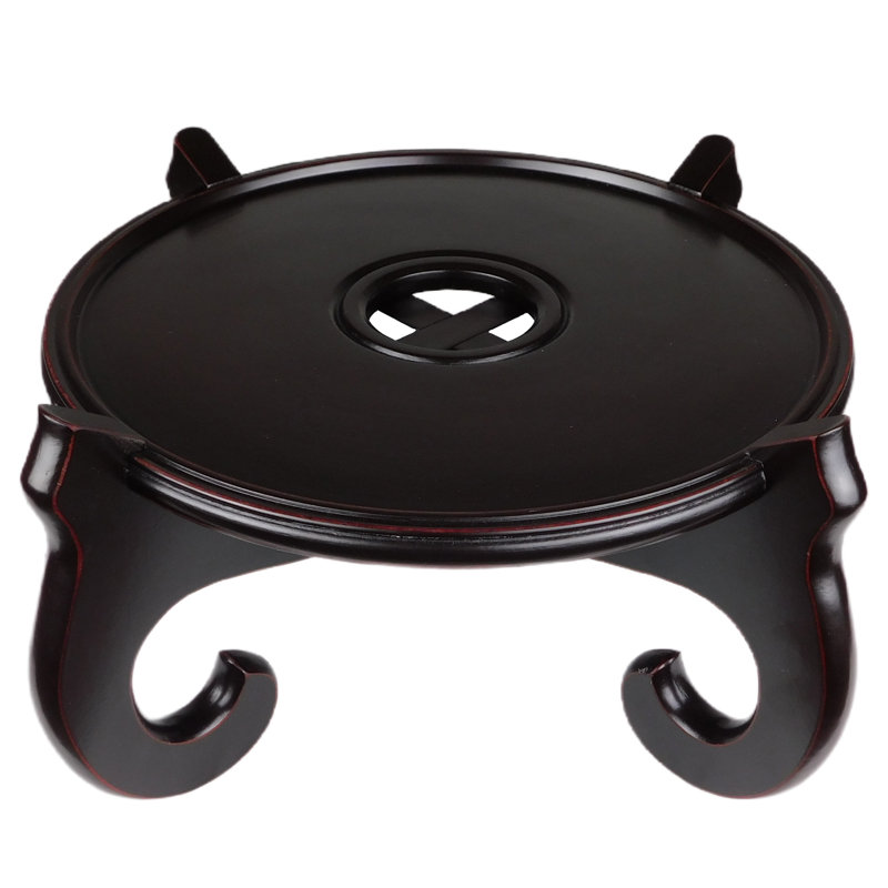 Support à fleurs noir en forme de bol à poisson chinois, 5" H x 11.5" W