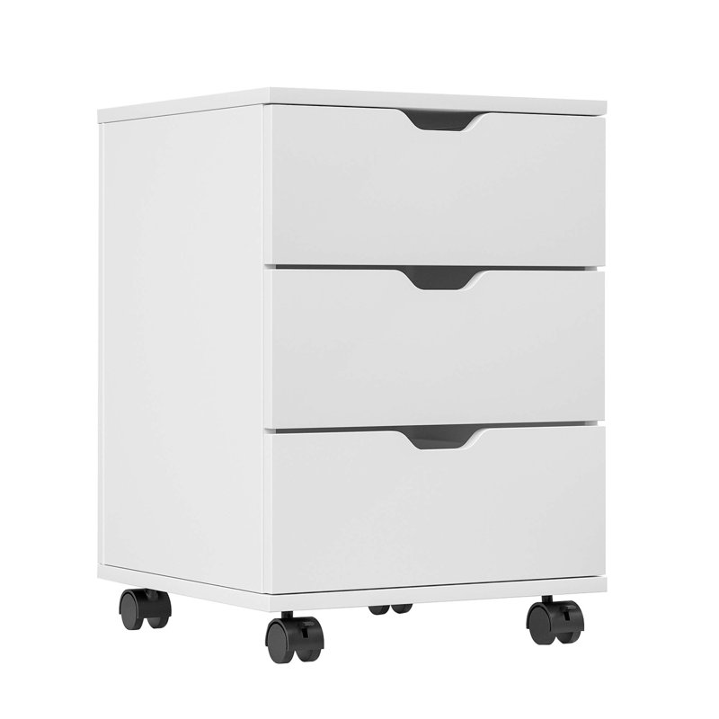 Classeur vertical à 3 tiroirs avec roulettes Farini, entièrement assemblé pour le bureau à domicile, peu encombrant et durable