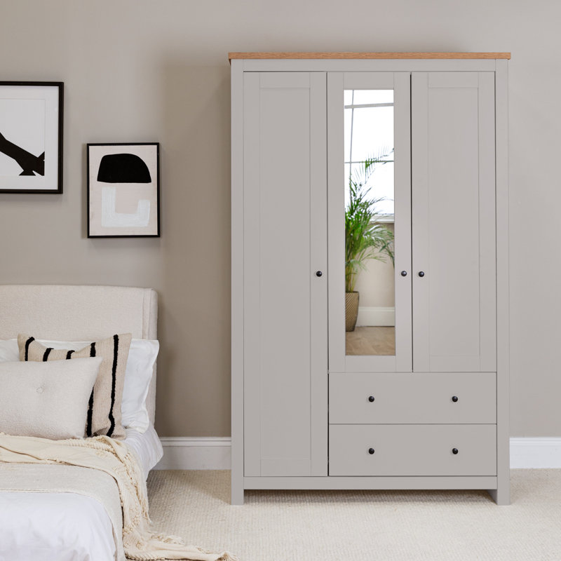 Maryhannah 3 Door Manufactured Wood Wardrobe, Grey