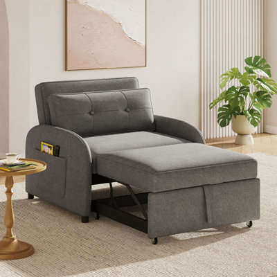 Canapé-lit convertible 3-en-1 avec coussin et poche, fauteuil-causeuse en lin de coton doux, pour le salon, la chambre à coucher, le bureau, un appartement