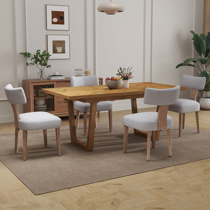 Solid Wood Dining Table Set Farmhouse Extendable Dining Table And Upholstered Chair For Dining Room/Kitchen, Gray/Brown