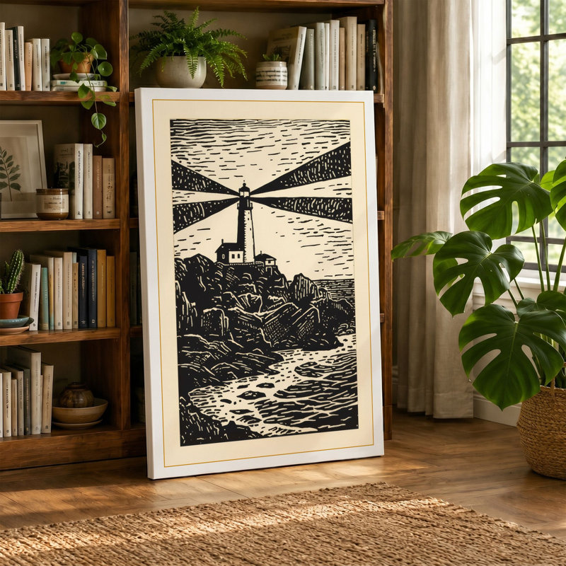 Lighthouse Beacon Coastal - Wrapped Canvas, Cream Border, 30x20 - 76.2 x 50.8 cm
