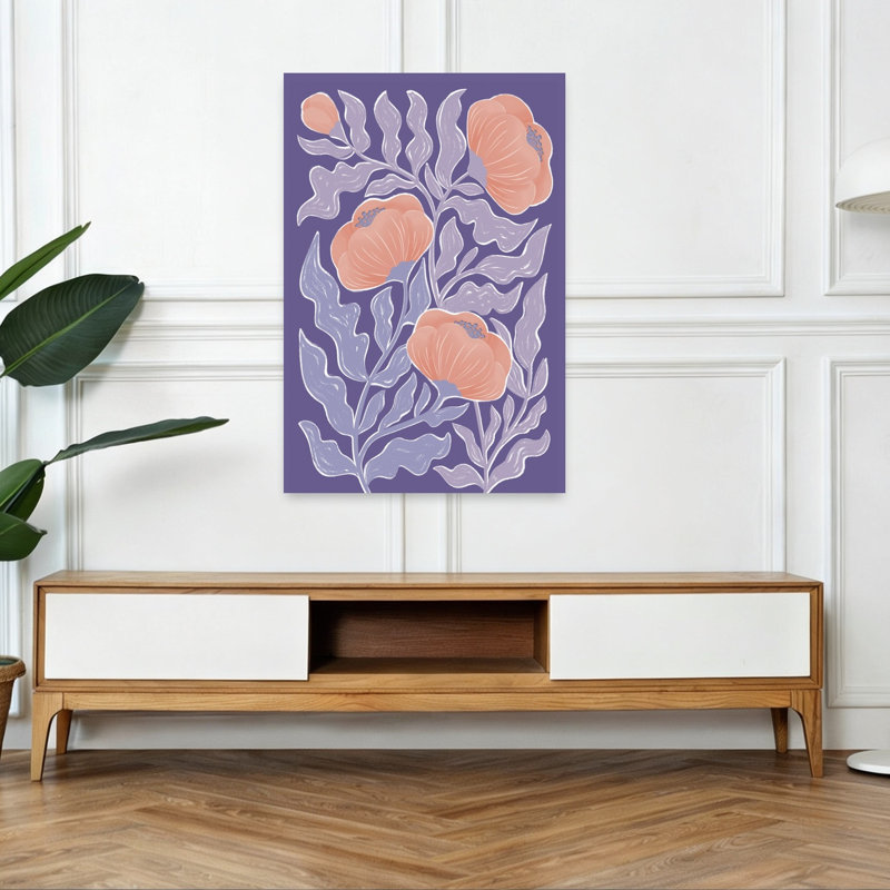 Impression d'art mural abstraite et élégante représentant des fleurs botaniques élégantes, de la lavande et de la violette, inspirées par la nature.