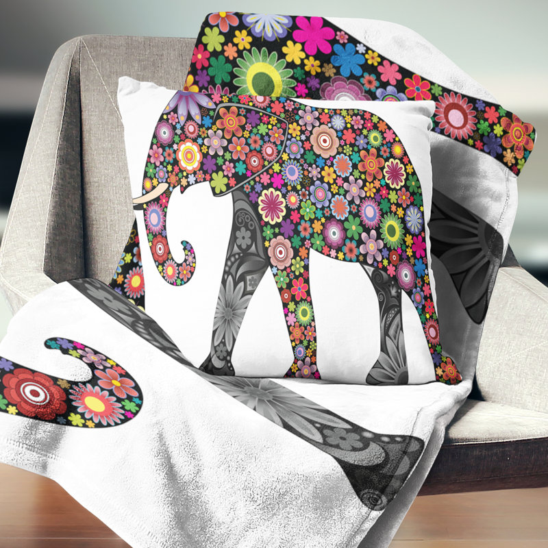 Coussin Cheerful Elephant, Carré, 16 po x 16 po