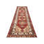 Tapis de couloir unique en laine noué à la main de style années 1960 de 2 pi 9 po x 9 pi 4 po en rouge / beige / gris