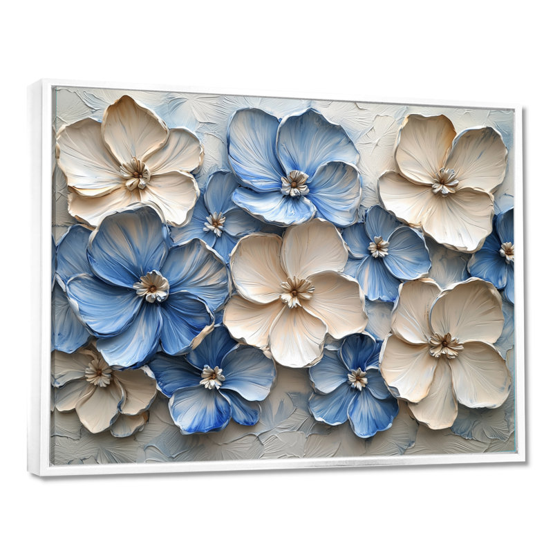 Jacarra velours crème bleu Rhododendron I - art mural rhododendron, H 12 po x l 20 po, Avec cadre, Blanc