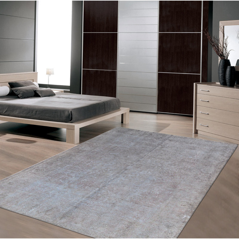 Tapis gris en laine noué à la main de conception unique de 8 pi 2 po x 10 pi 7 po