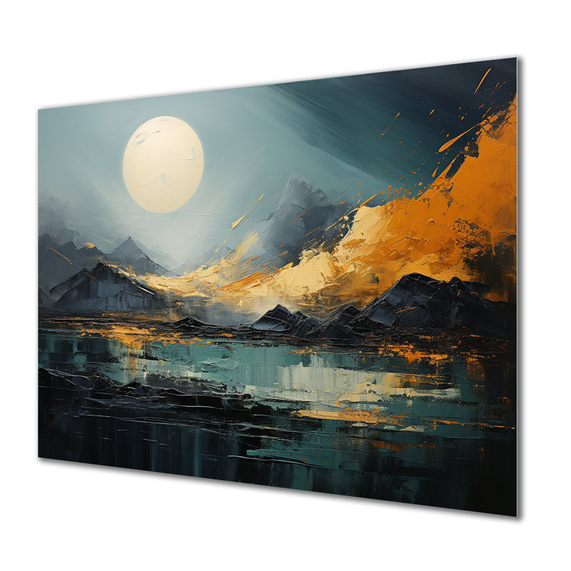Gris et jaune, paysage de montagne abstrait III - paysage abstrait, art mural en métal, H 24 po x l 32 po x P 1 po