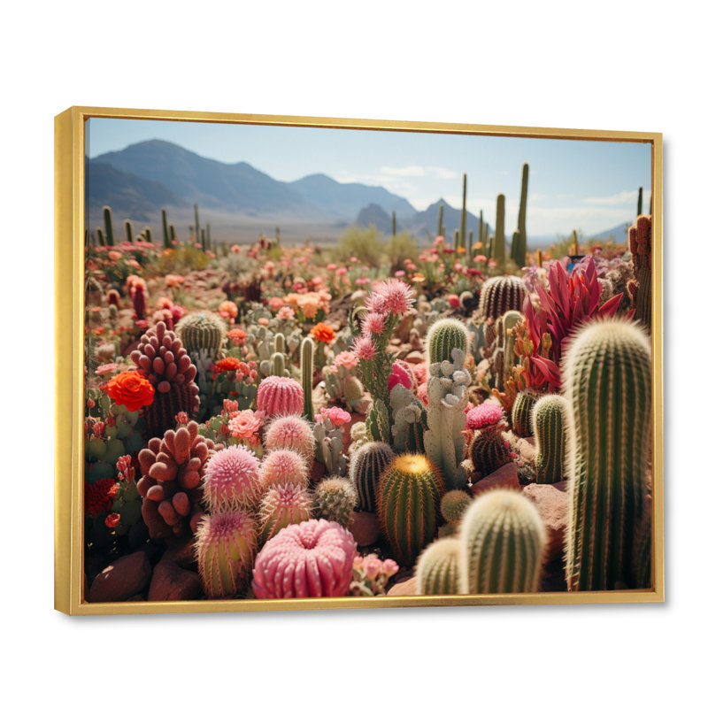 Cactus vert et rose II - impression, H 30 po x l 40 po x P 1,5 po, Cadre flottant doré