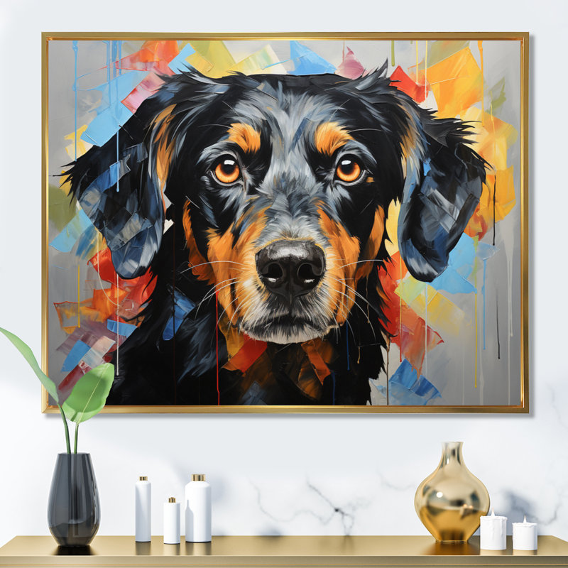 Chien, chien, compagnon, collage - imprimé, Cadre flottant doré, H 24 po x l 32 po x P 1 po