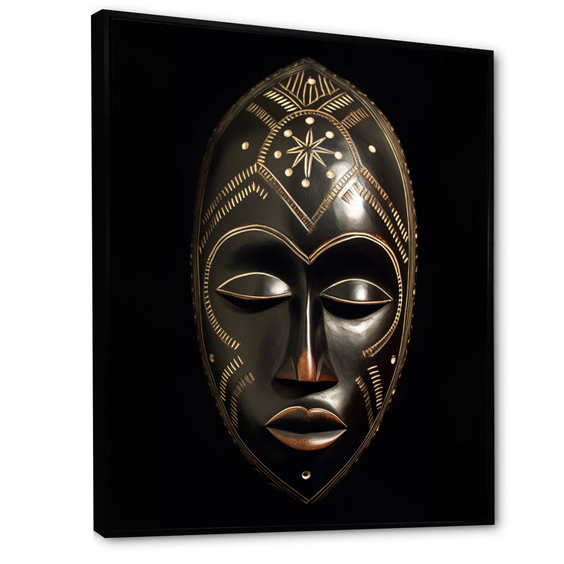 «Ethnical Traditional African Mask I», reproduction sur toile, Cadre flottant noir, H 32 po x l 24 po x P 1 po