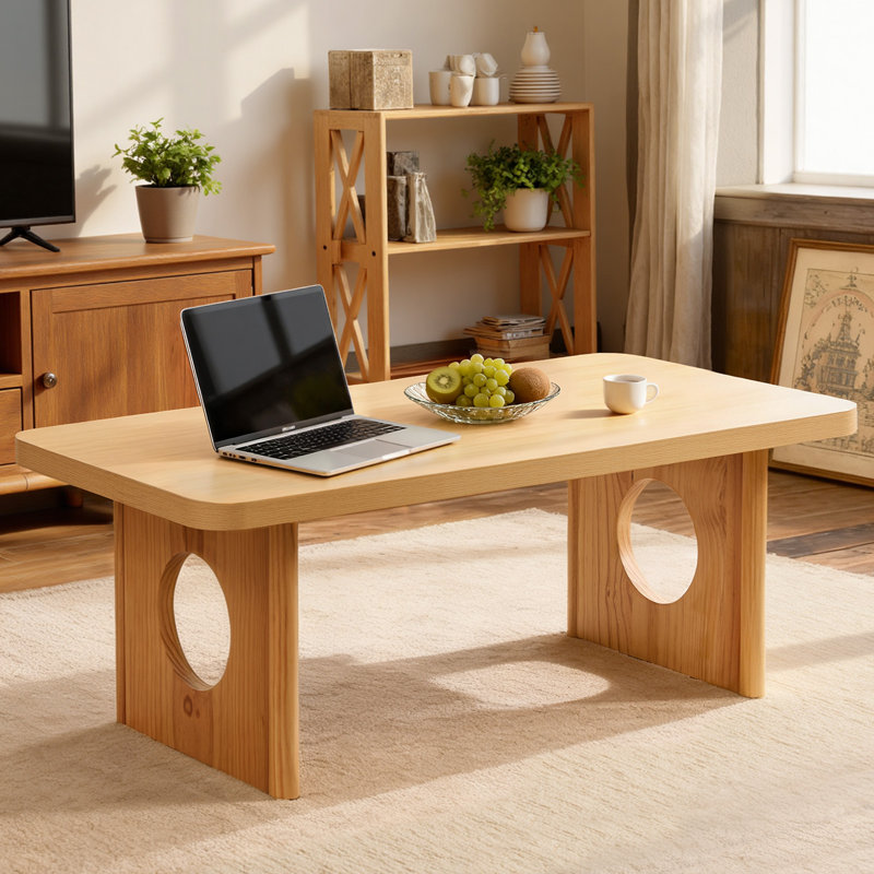 Table basse 47,2 po avec pieds évidés en pin massif et coins arrondis, Naturel