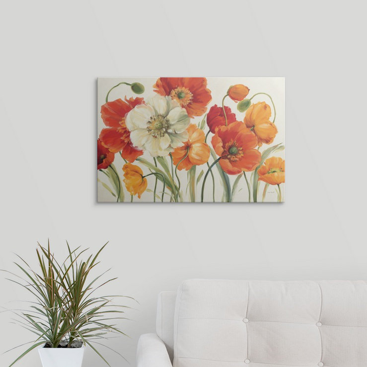 «Poppies Melody I» par Lisa Audit - reproduction d'art, H 20 po x l 26 po x P 1 po, Cadre blanc