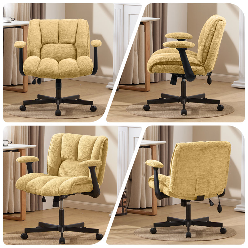 Criss Cross Home Office Chair With Adjustable Backrest,Swivel Wheels And Adjustable Armrest, Yellow