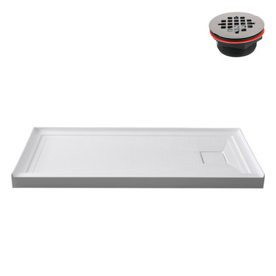 Base de douche 60 po x 32 po en alcôve en acrylique blanc brillant avec bonde droite, bonde incluse