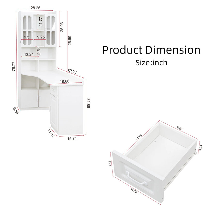55" L-Desk + Hutch – 4 Cabinets, Drawer, Open Shelves, 77" Height, 2-in-1 Corner Design, 132 lb, Home-Office Command Center