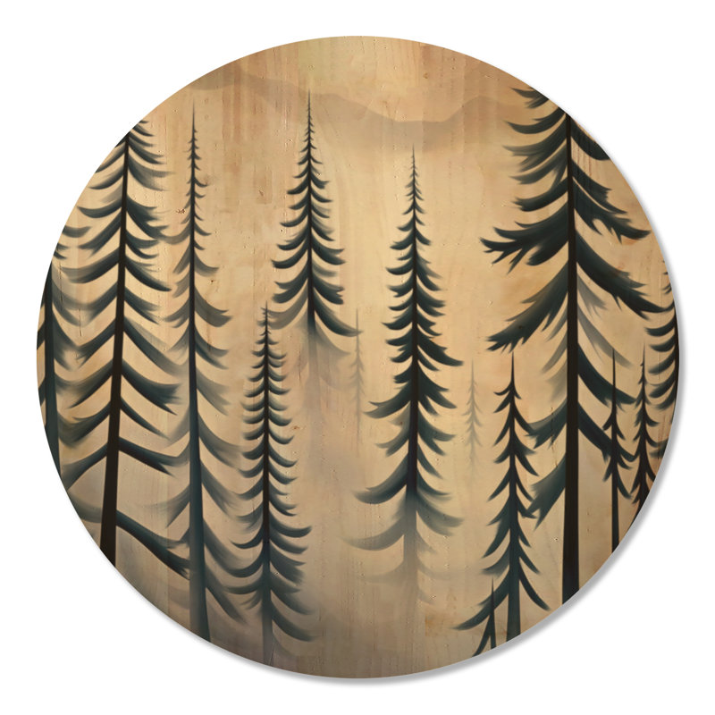 Décoration murale ronde en bois «Pines Beyond the Mist», Rond 23 po, Round