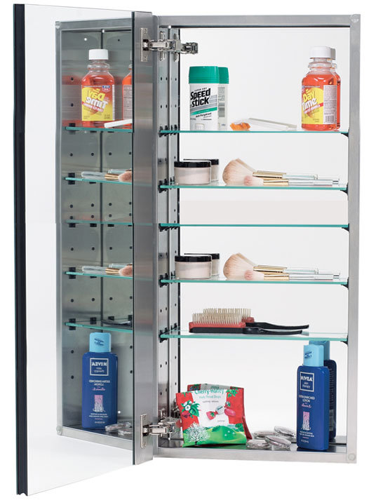 15'' W Mirrored Medicine Cabinet, Stainless Steel, Left, 35" H x 15" W x 5 " D