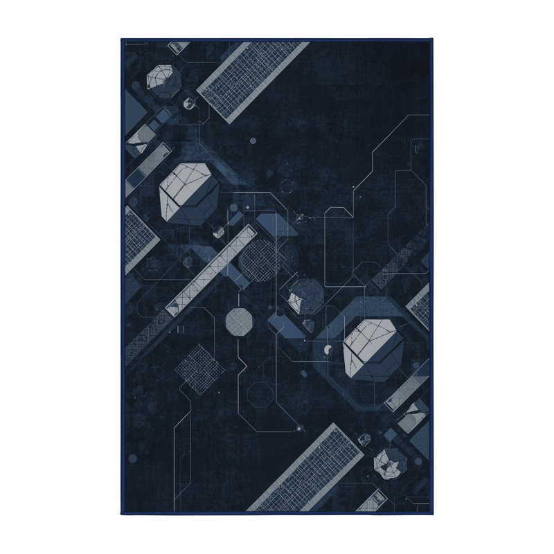 Tapis géométrique moderne gris élégant et délavé lavable à la machine Cumberland, 5 x 7