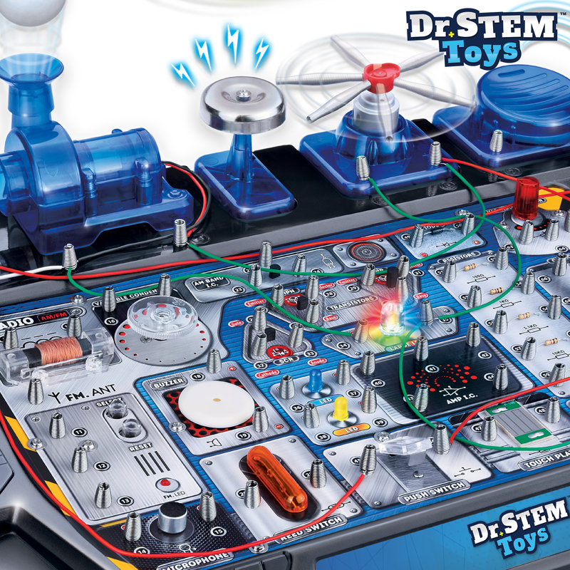 Dr. STEM: Kit de science de circuit - 100 + ensemble d'expérimentation électrique, lumières et sons, action motorisée, lanceur de balle flottante, formation en bricolage, enfants 8+