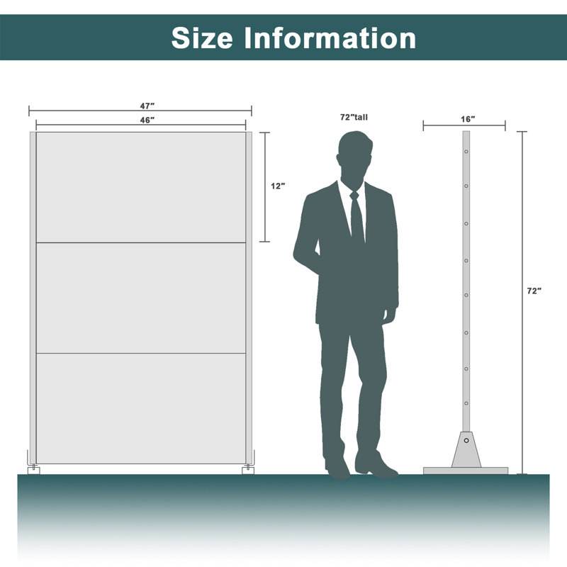 Écran d'intimité en métal pour l'extérieur, 72" H x 47" W x 16" D, Noir