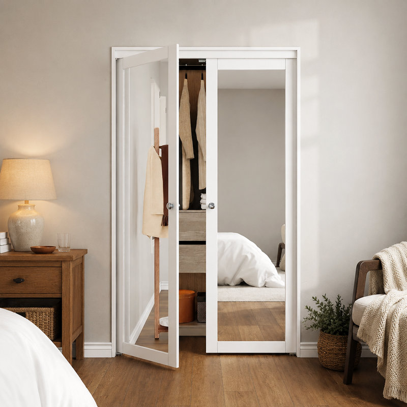 Pivot-français ou porte pliante en bois massif 36 po x 80 po 1-Lite avec trousse de quincaillerie d'installation, blanc (garde-robe)