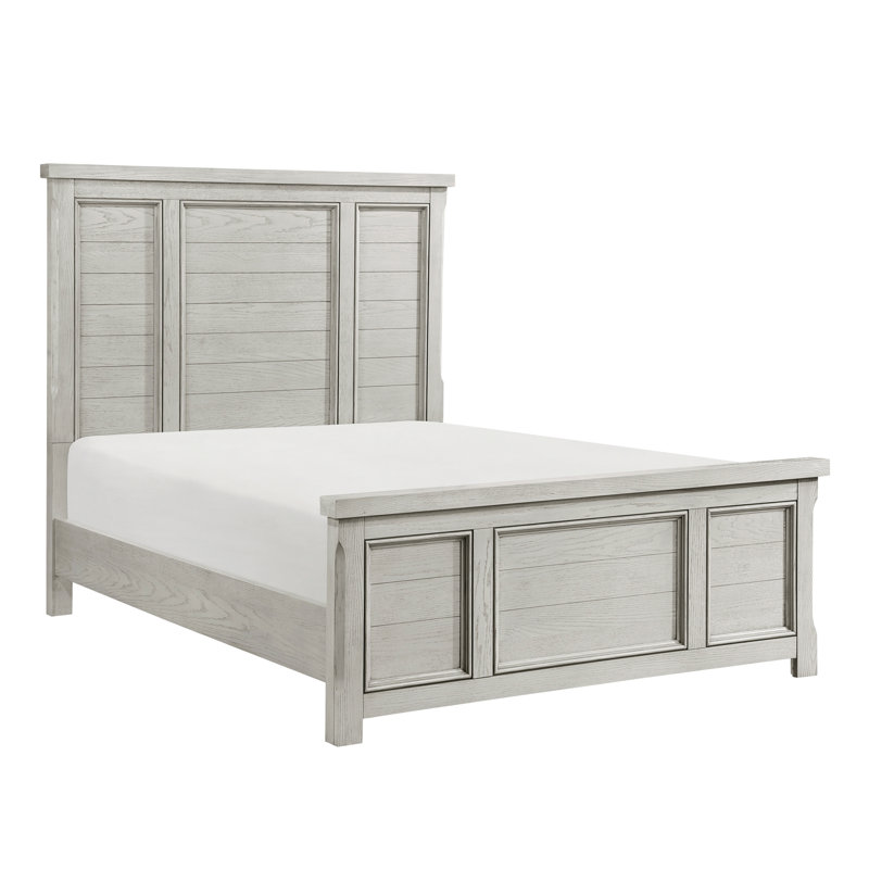 Mobilier de chambre à coucher classique à panneau en bois de style ferme gris clair 1pc, Très grand lit