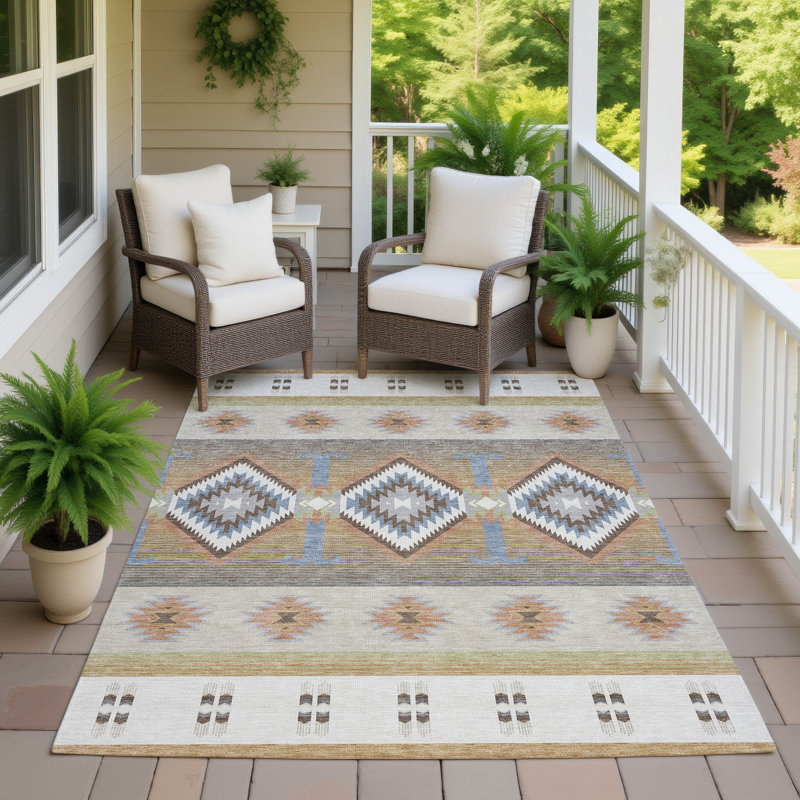Machine Washable Indoor/Outdoor Chantille ACN2541 Lodge Rug, Ivory, Rectangle 9' x 12'