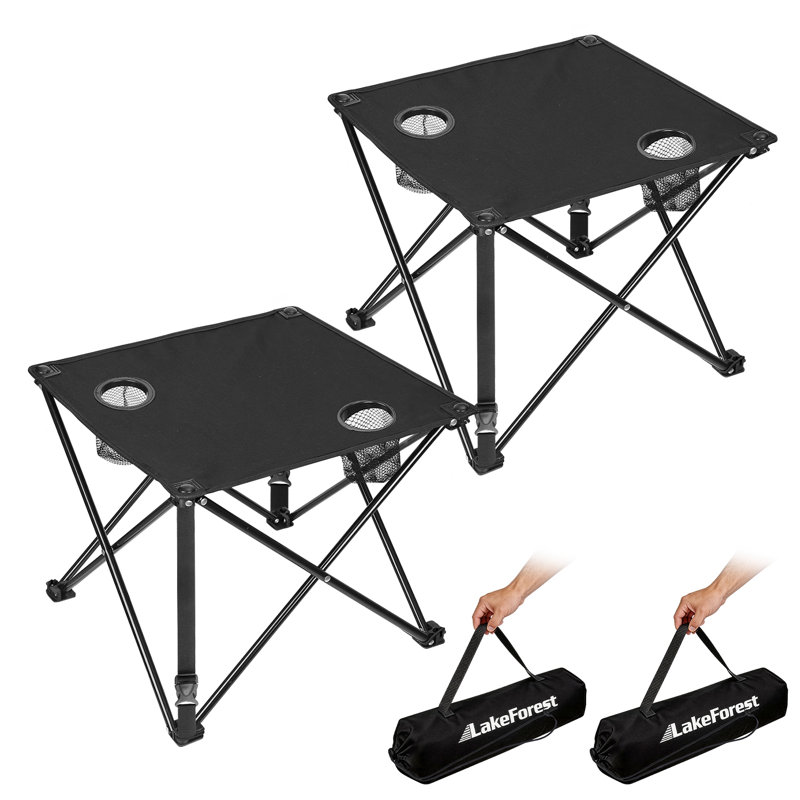 18.5x18.5x14.96in Small Camping Table Foldable Picnic Table with 2 Cup Holders, Black