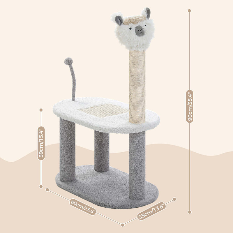 Arbre à chat en forme d'alpaga avec boule de printemps, poteau à griffes en sisal