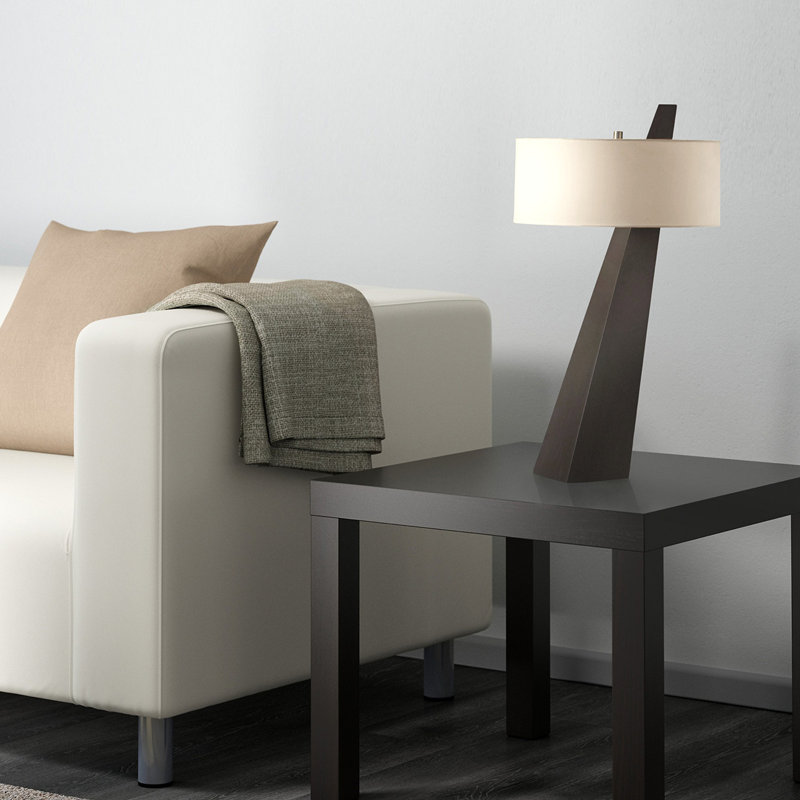 Lampe de table Obelisk - Abat-jour en coton et lin blanc, Noyer
