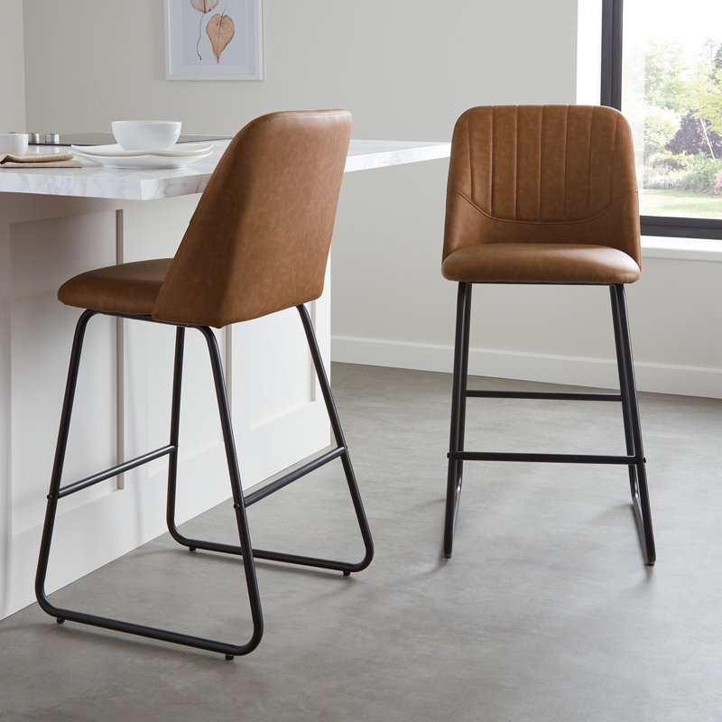 Alodie Upholstered Counter Stool with Metal Frame, Tan