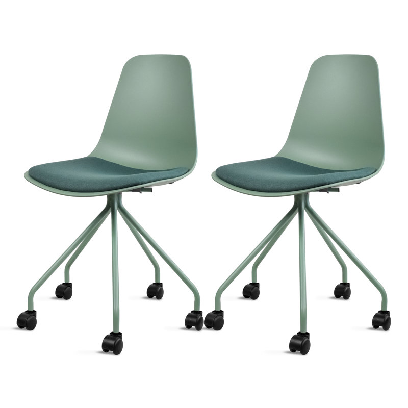 Julyana Modern Office Task Chair with Upholstered Fabric Seat, Padded Cushion, and Rolling Metal Base, Green