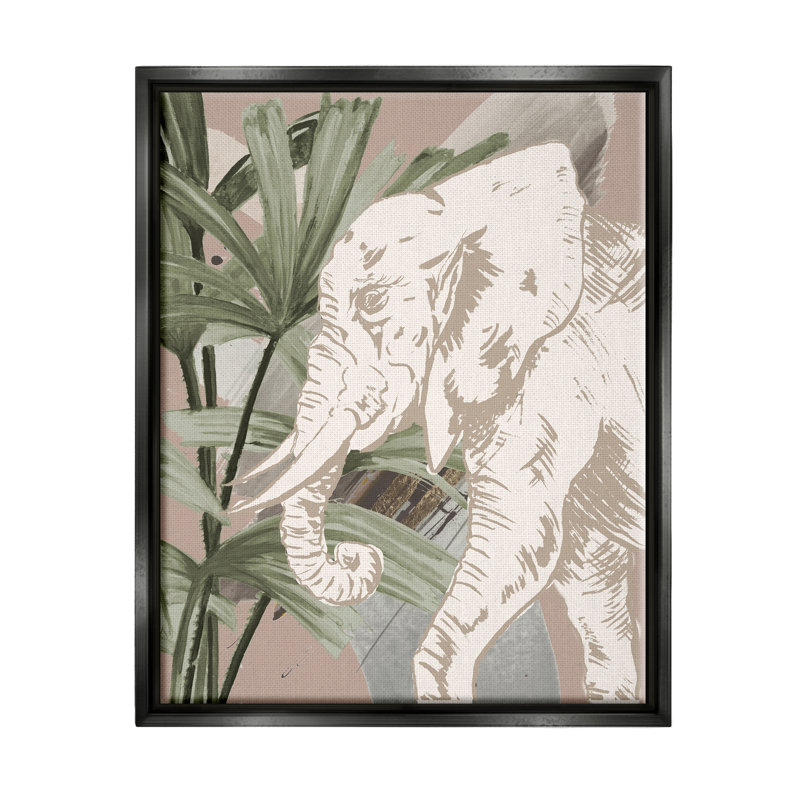 Éléphant de la jungle tropicale par Patricia Pinto, H 21 po x l 17 po x P 1,7 po, Cadre flottant gris lustré