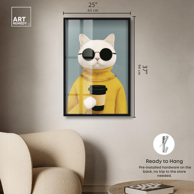 Décoration murale pour animaux Cool Cat Shadowbox par Art Remedy, cadre noir, 25 x 37, H 37 po x l 25 po, Structure noire