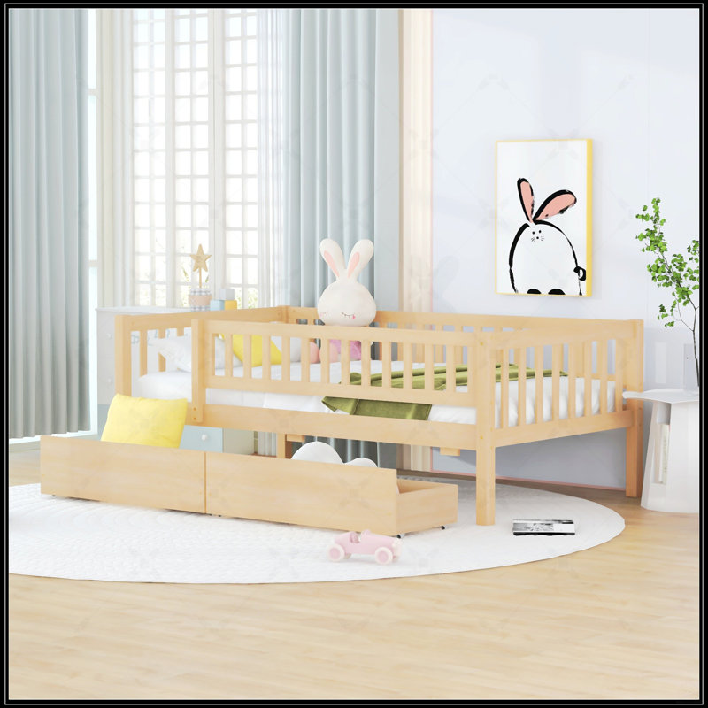 Daybed Wood Bed With Two Drawers, Natural