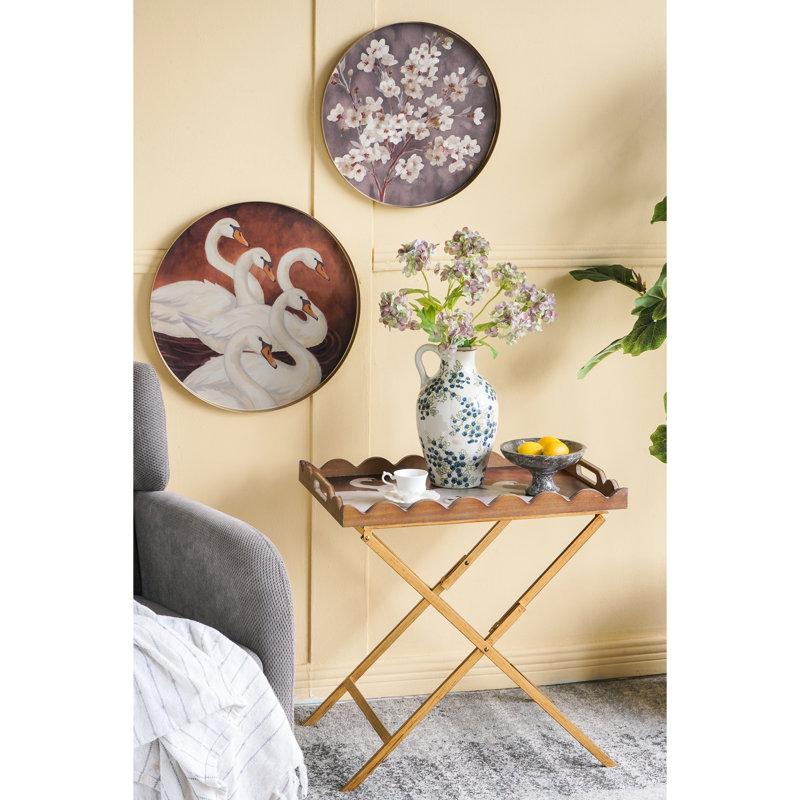 Table-plateau brune avec base blanche et en fer, 15,7 pouces de large, pour la décoration intérieure dans la chambre à coucher 24 de haut, entrée pour boissons