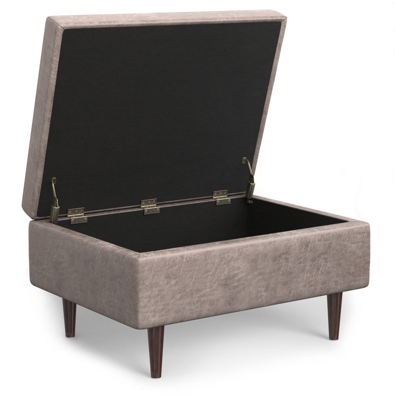 Repose-pieds avec rangement et table capitonnée Shay, Similicuir taupe grise