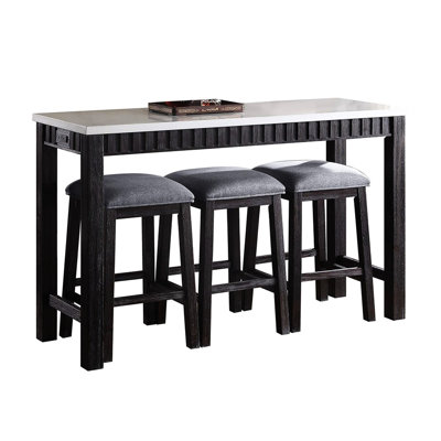 Counter Height Table With Marble Top, Frame, 4pc Pack Graceful - Marble, Weathered